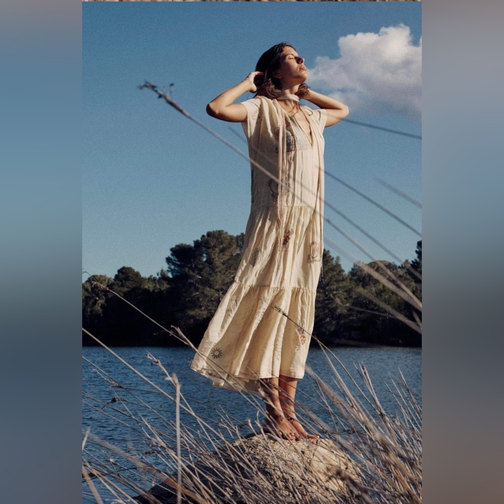 Zara Limited Edition Embroidered Dress Vanilla Color - Picture 8 of 13